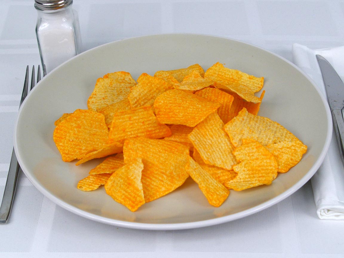Calories in 56 grams of Ruffles Baked Cheddar and Sour Cream Chips