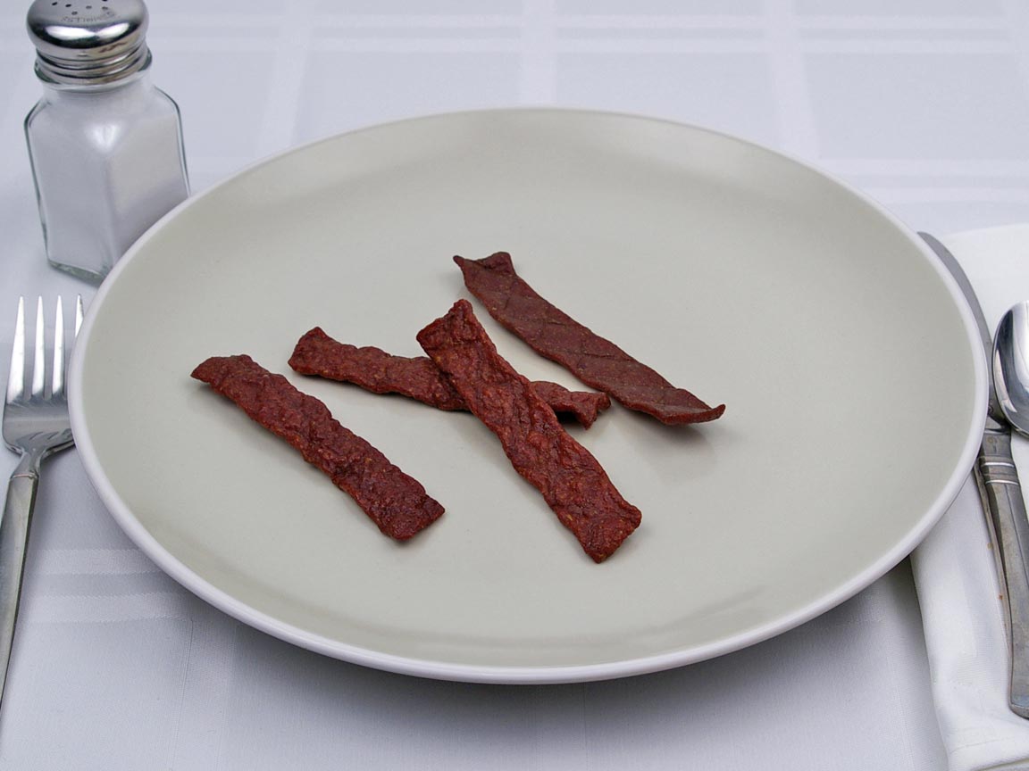 Calories in 4 each of Beef Jerky - Chopped and Formed - Avg