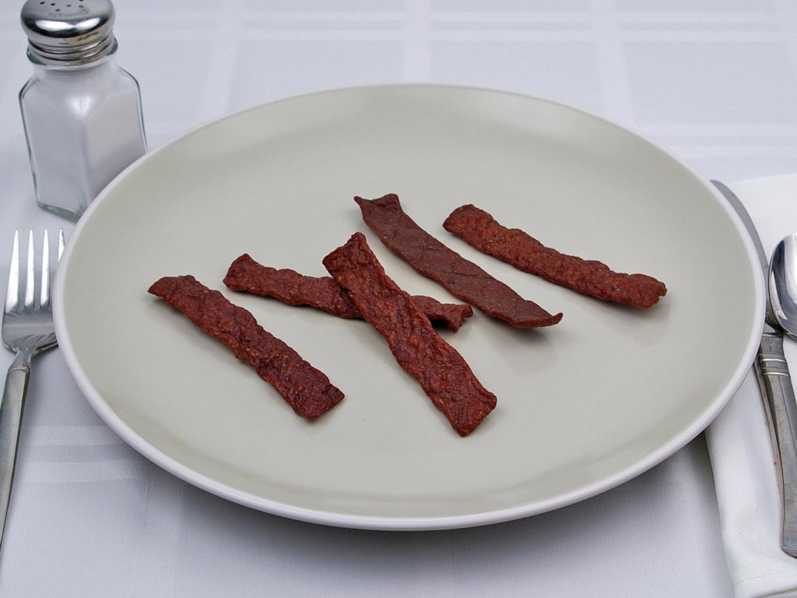Calories in 5 each of Beef Jerky - Chopped and Formed - Avg