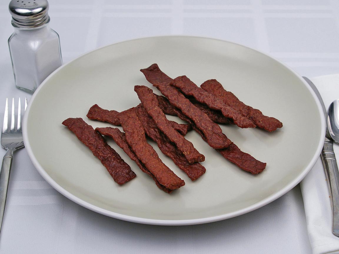 Calories in 12 each of Beef Jerky - Chopped and Formed - Avg