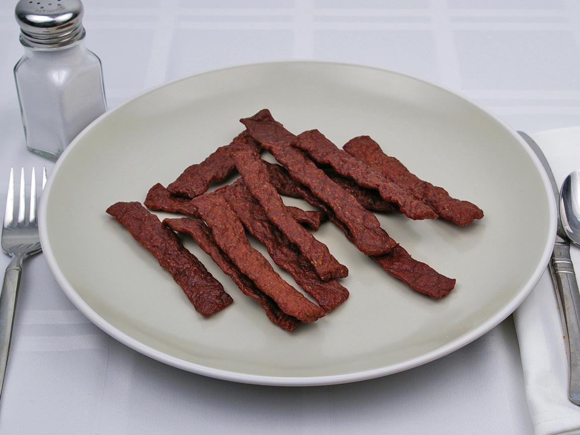 Calories in 13 each of Beef Jerky - Chopped and Formed - Avg