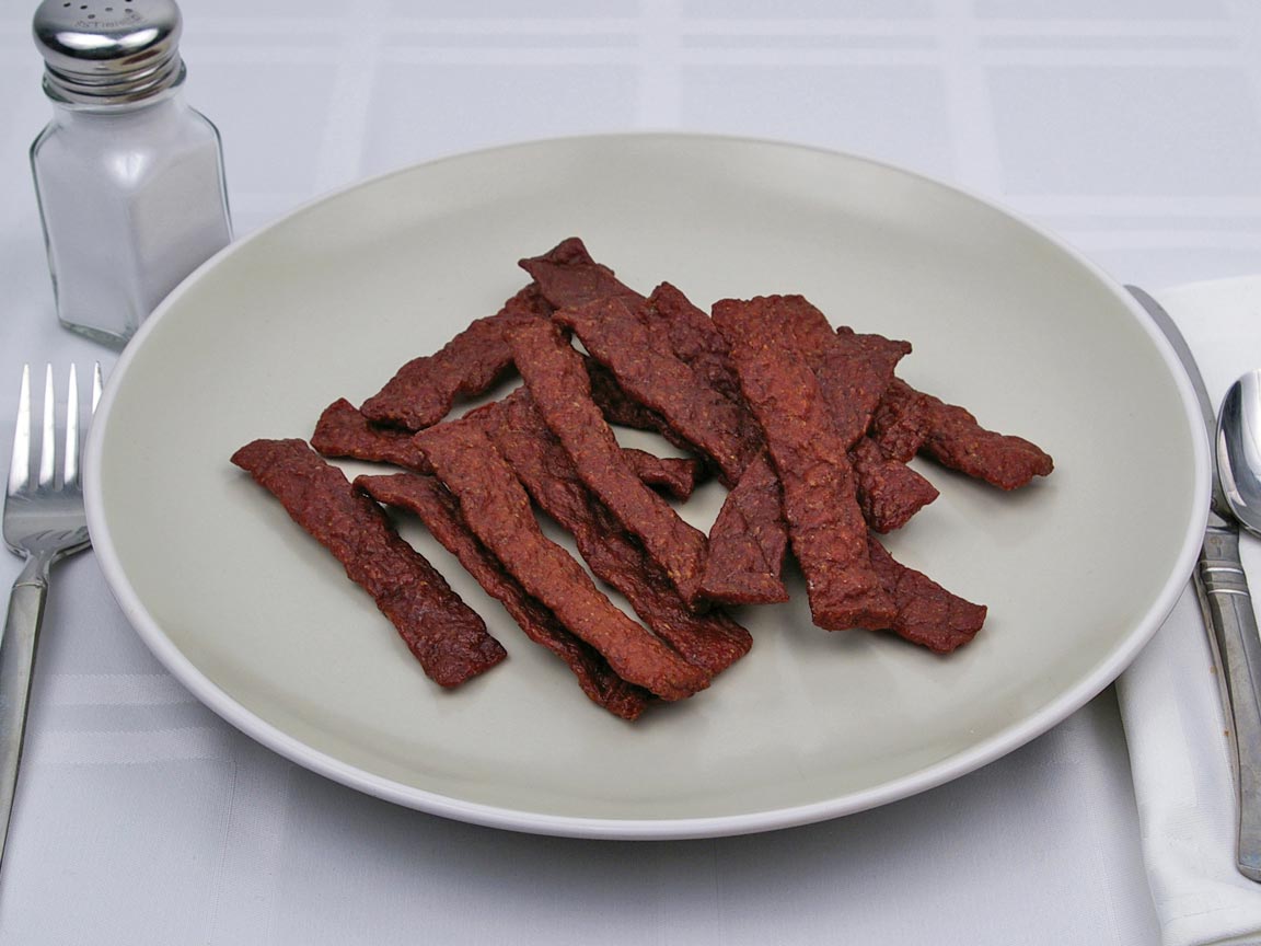 Calories in 15 each of Beef Jerky - Chopped and Formed - Avg