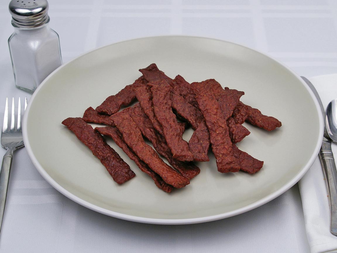 Calories in 16 each of Beef Jerky - Chopped and Formed - Avg
