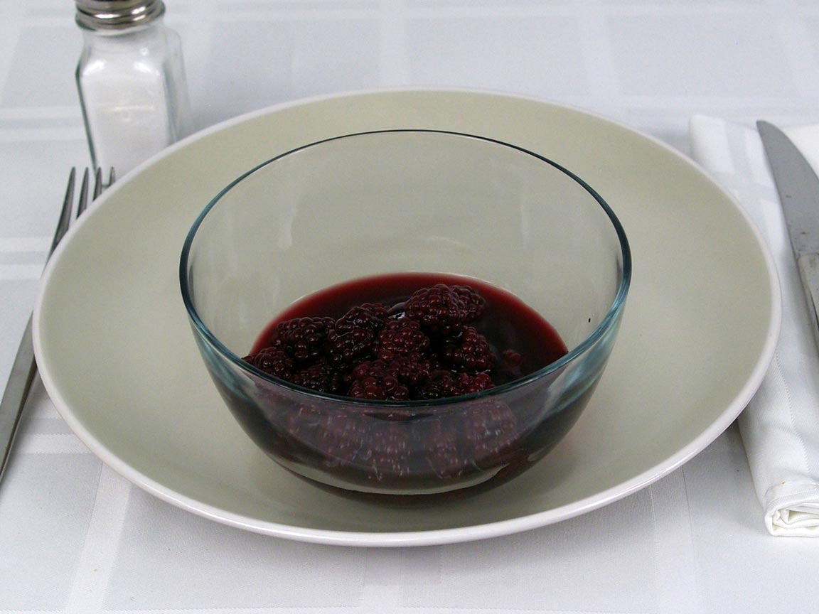 Calories in 1 cup(s) of Blackberries in Light Syrup - Canned