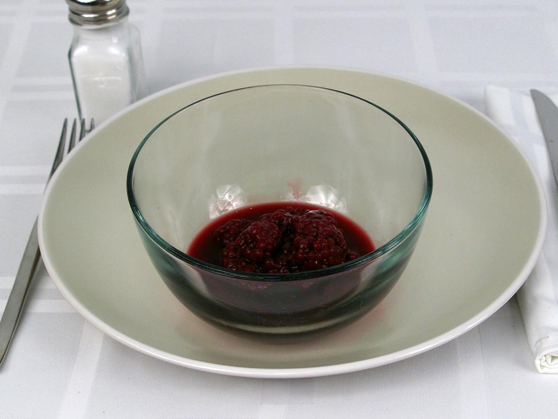 Calories in 0.5 cup(s) of Boysenberries in Light Syrup - Canned