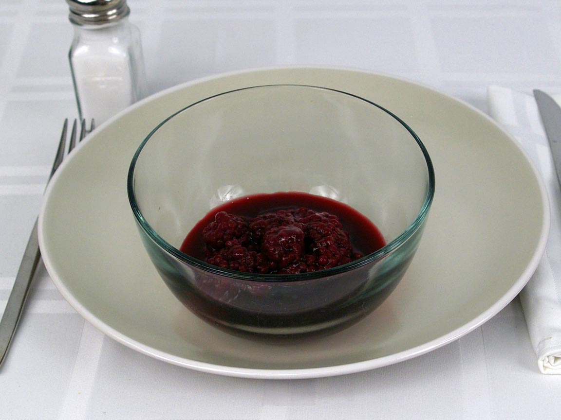 Calories in 0.75 cup(s) of Boysenberries in Light Syrup - Canned