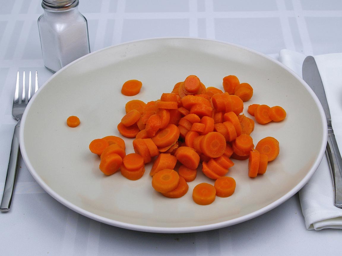 Calories in 1.5 cup(s) of Carrots - Canned