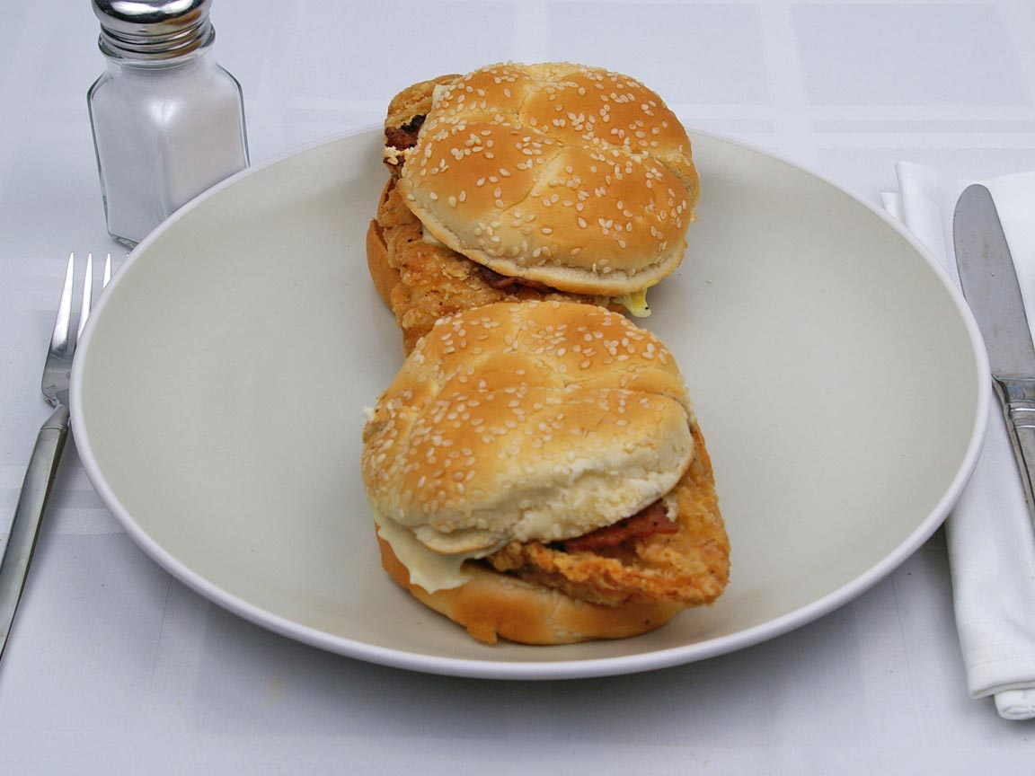 Calories in 2 sandwich(es) of Arby's  - Chicken Bacon Swiss Crispy