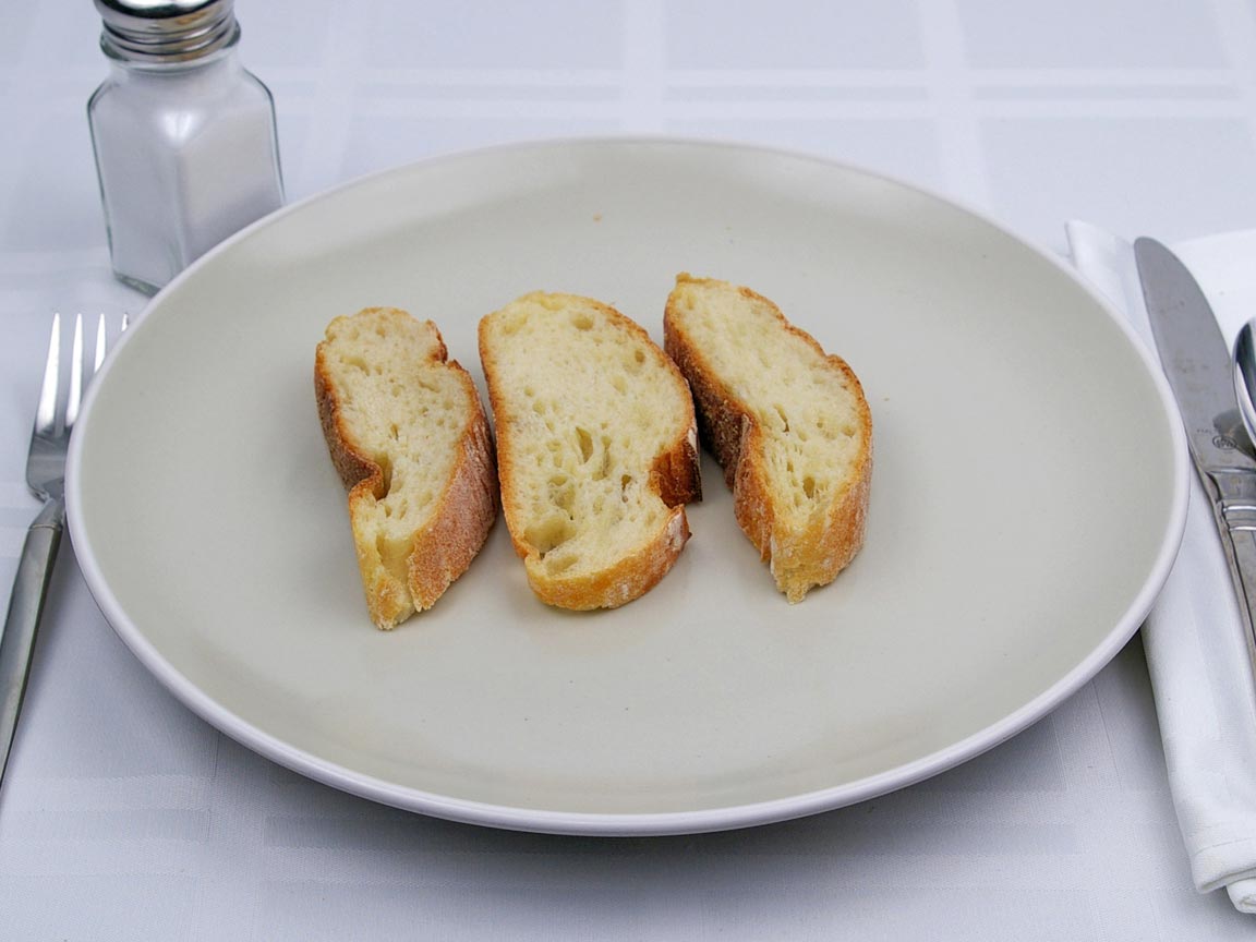Calories in 3 slice(s) of Ciabatta Bread - Sliced