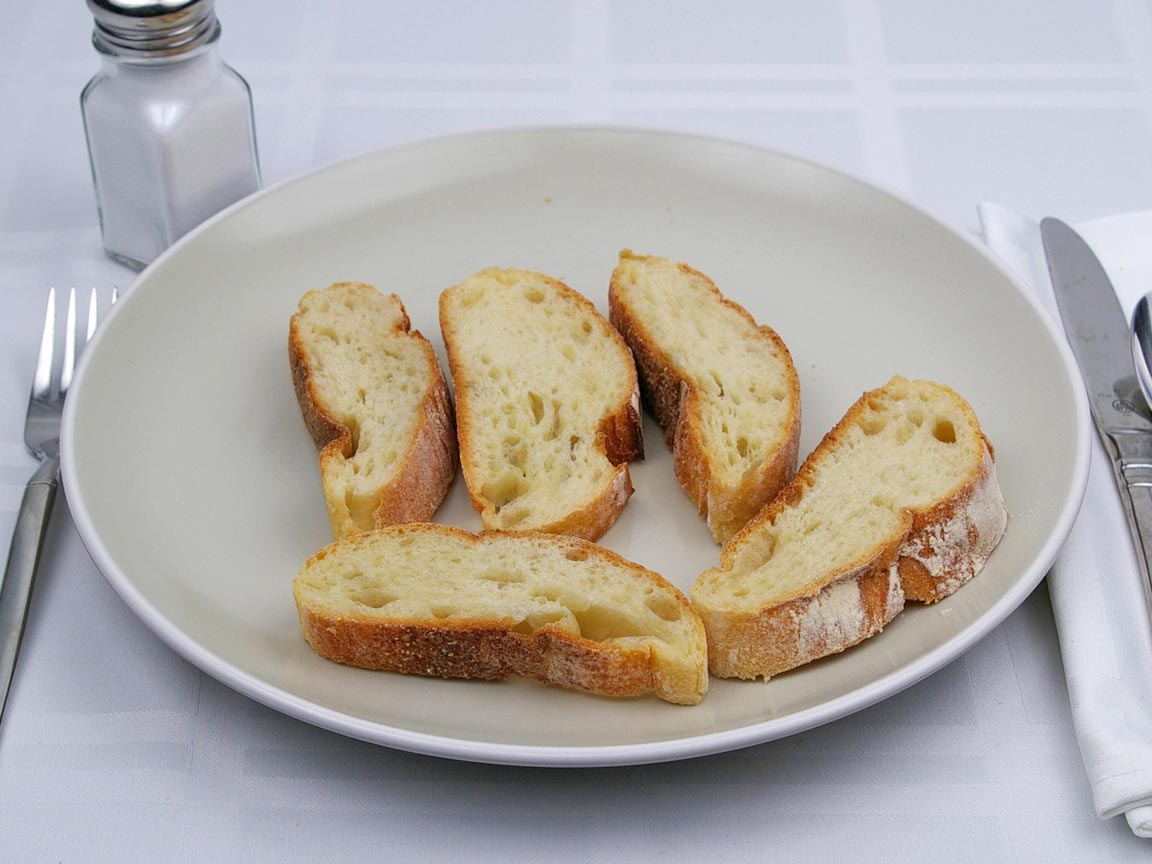 Calories in 5 slice(s) of Ciabatta Bread - Sliced