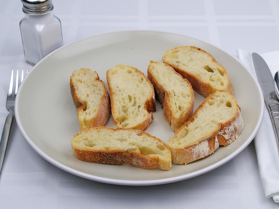 Calories in 6 slice(s) of Ciabatta Bread - Sliced