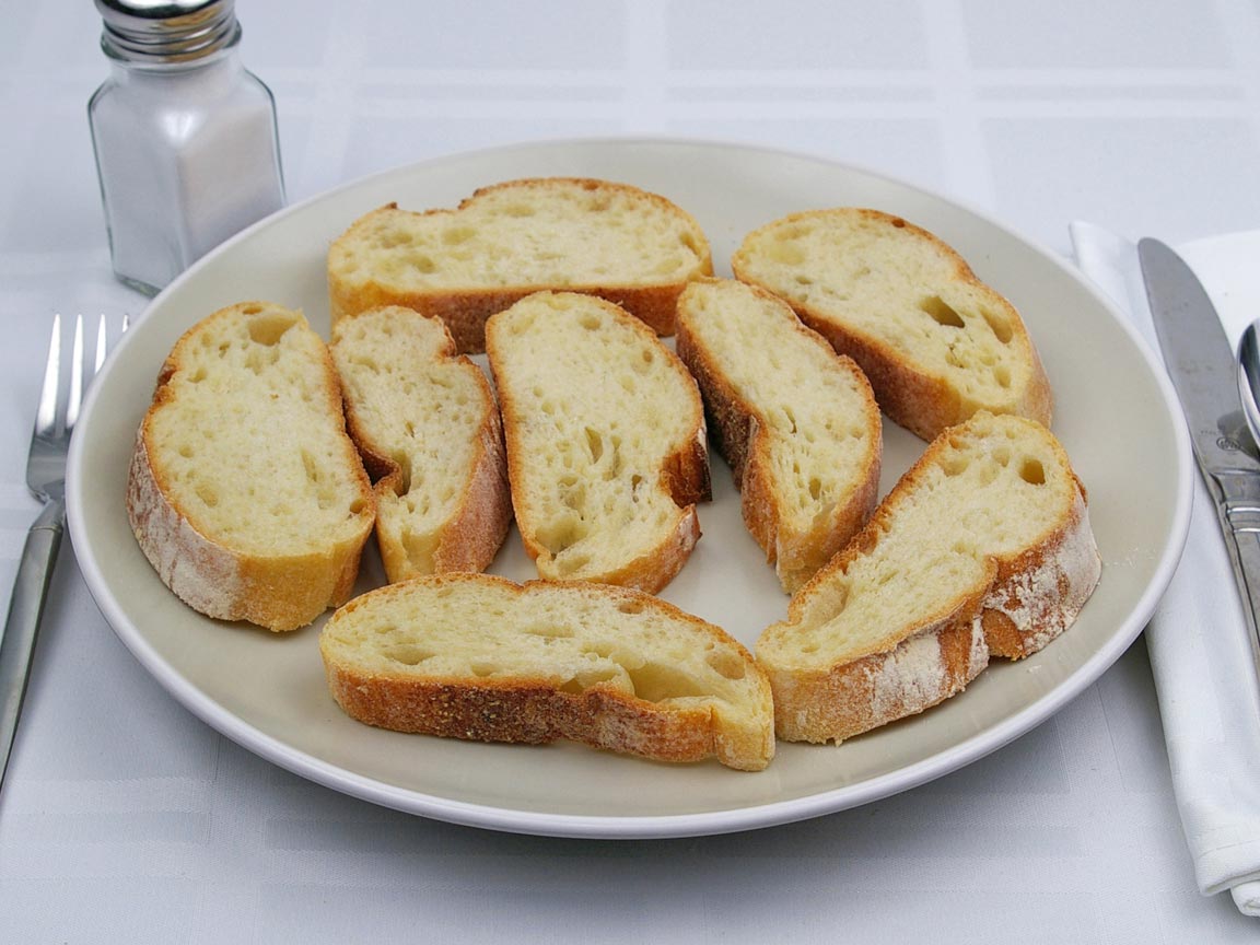Calories in 8 slice(s) of Ciabatta Bread - Sliced