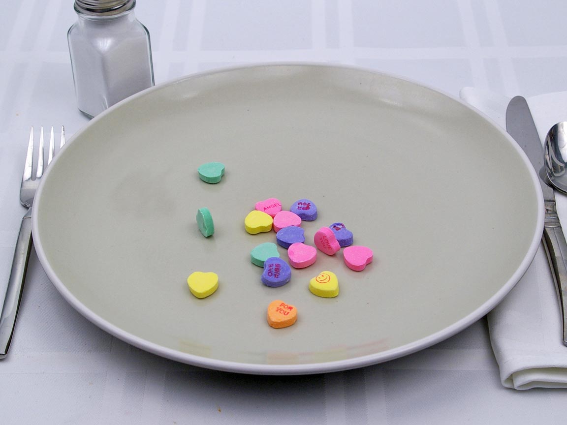 Calories in 16 piece(s) of Necco Sweethearts (conversation hearts)
