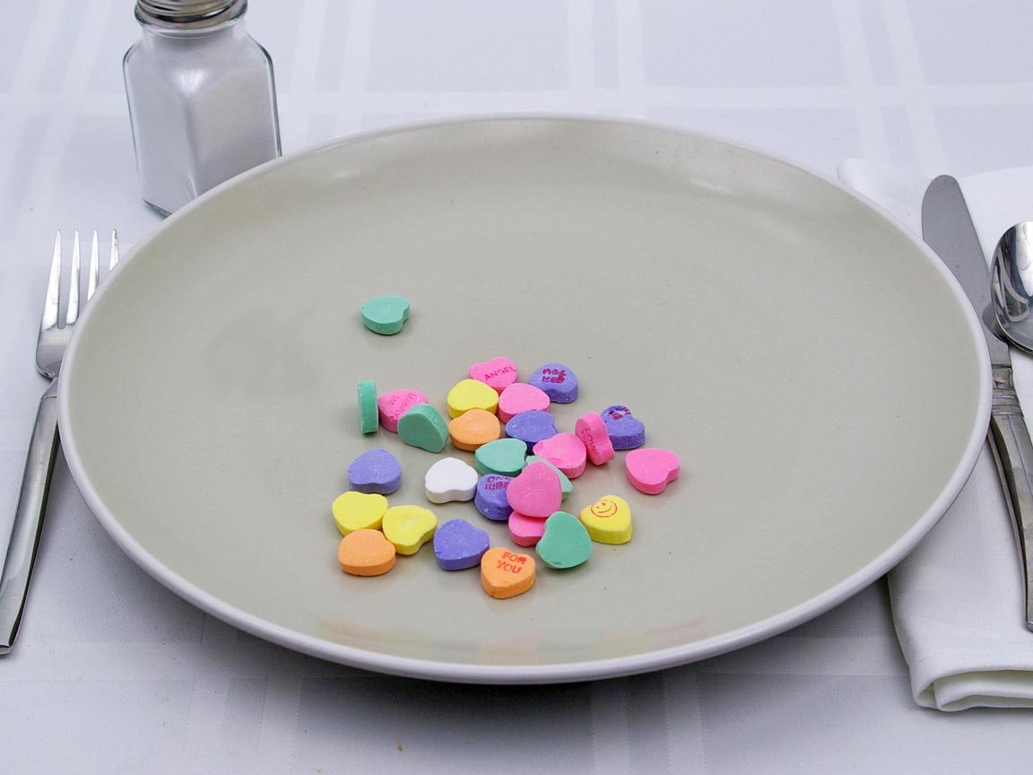 Calories in 28 piece(s) of Necco Sweethearts (conversation hearts)