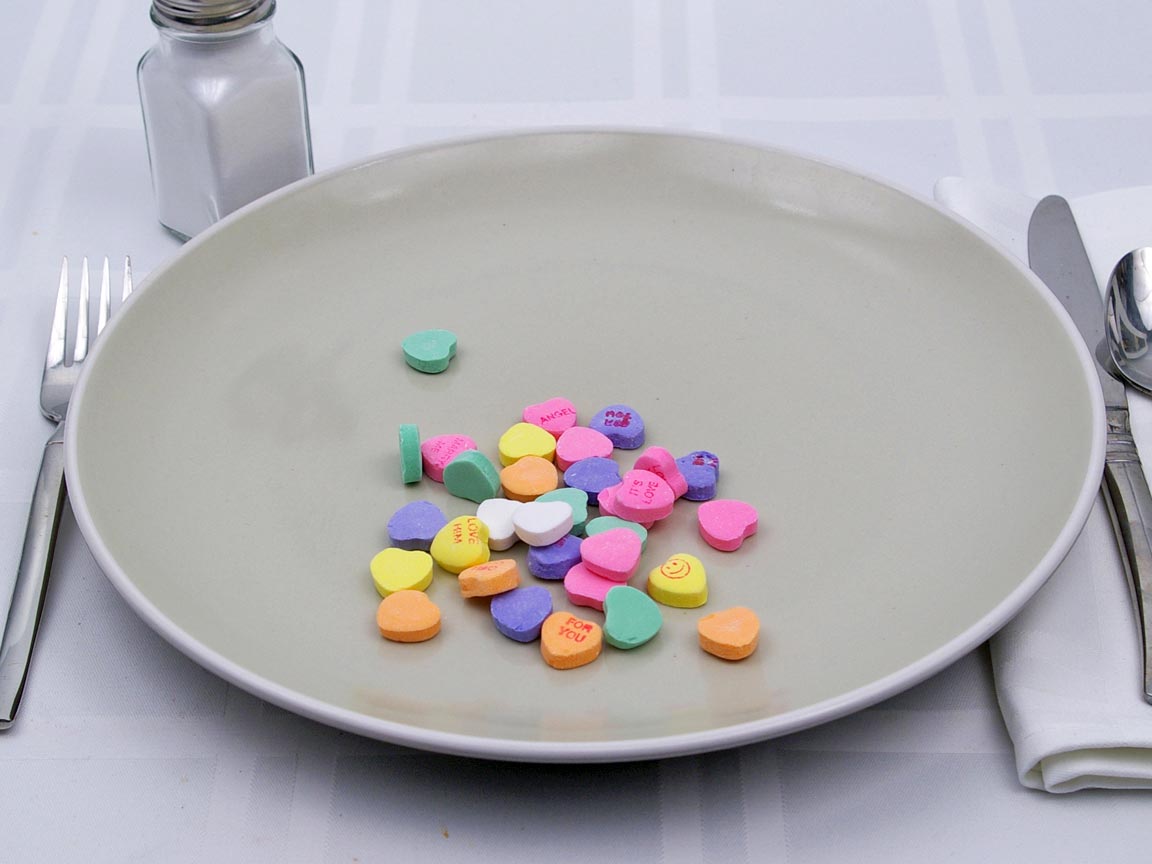 Calories in 32 piece(s) of Necco Sweethearts (conversation hearts)