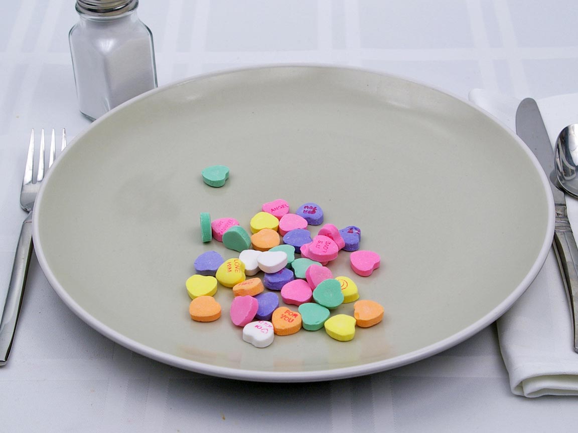 Calories in 36 piece(s) of Necco Sweethearts (conversation hearts)