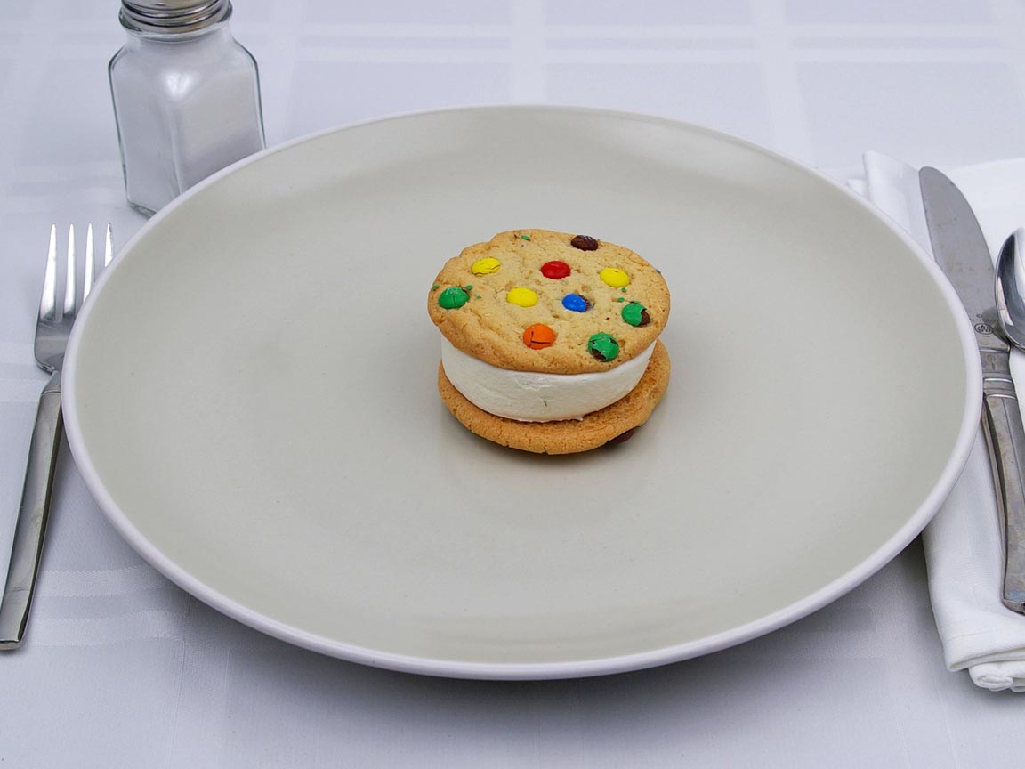 Calories in 1 cookie(s) of M & M Ice Cream Cookie Sandwich