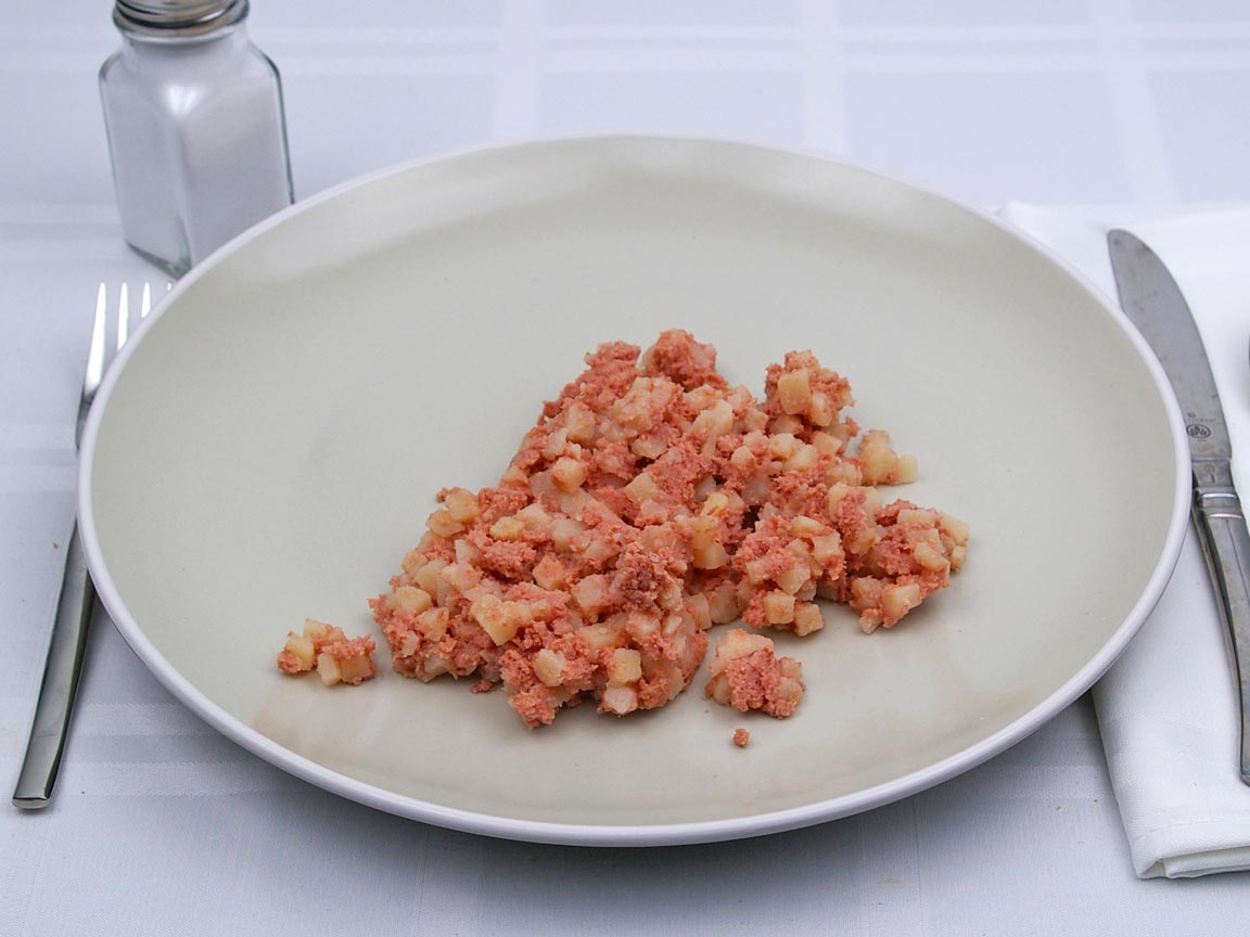 Calories in 0.75 cup(s) of Corned Beef Hash - Canned 