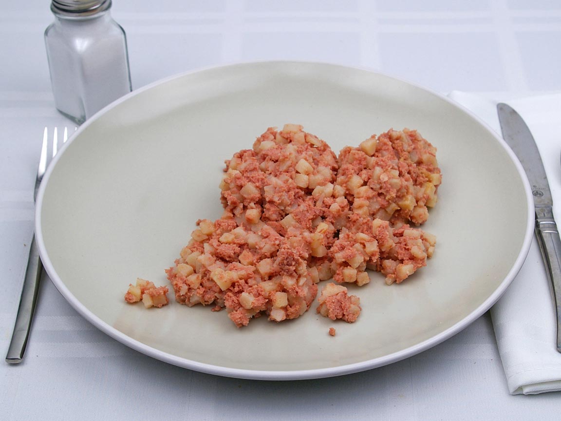 Calories in 1.25 cup(s) of Corned Beef Hash - Canned 