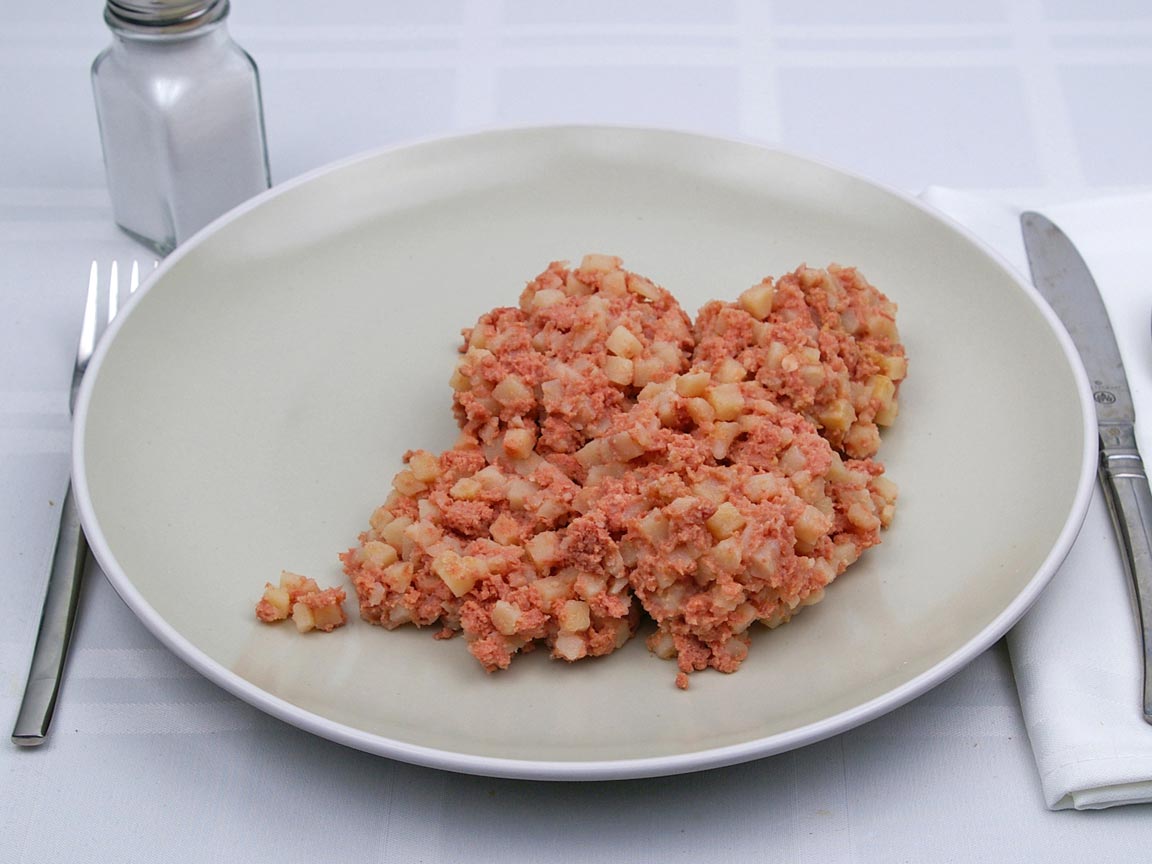 Calories in 1.5 cup(s) of Corned Beef Hash - Canned 