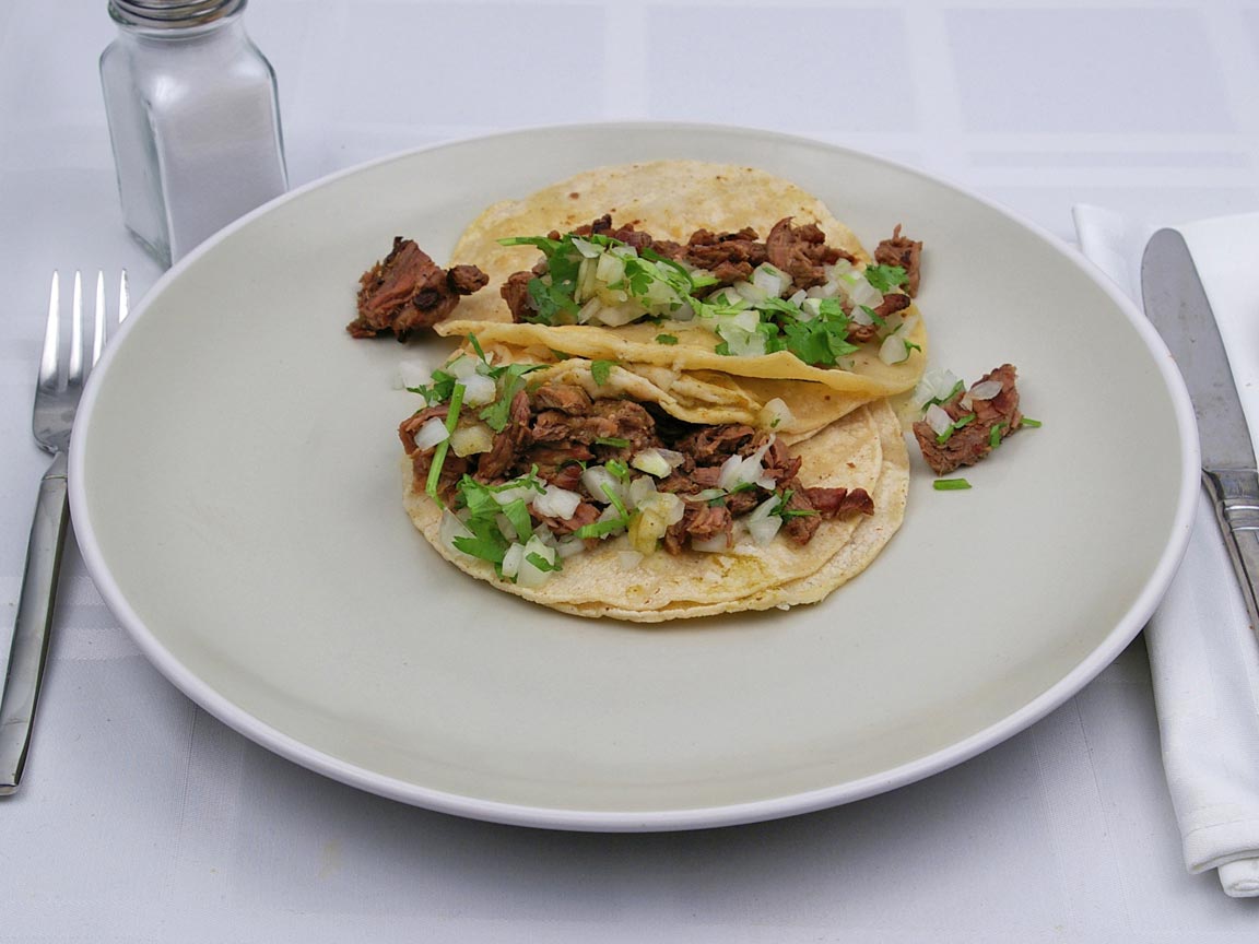 Calories in 2 taco(s) of Baja Fresh - Original Soft Taco - Steak - Corn Tortillas