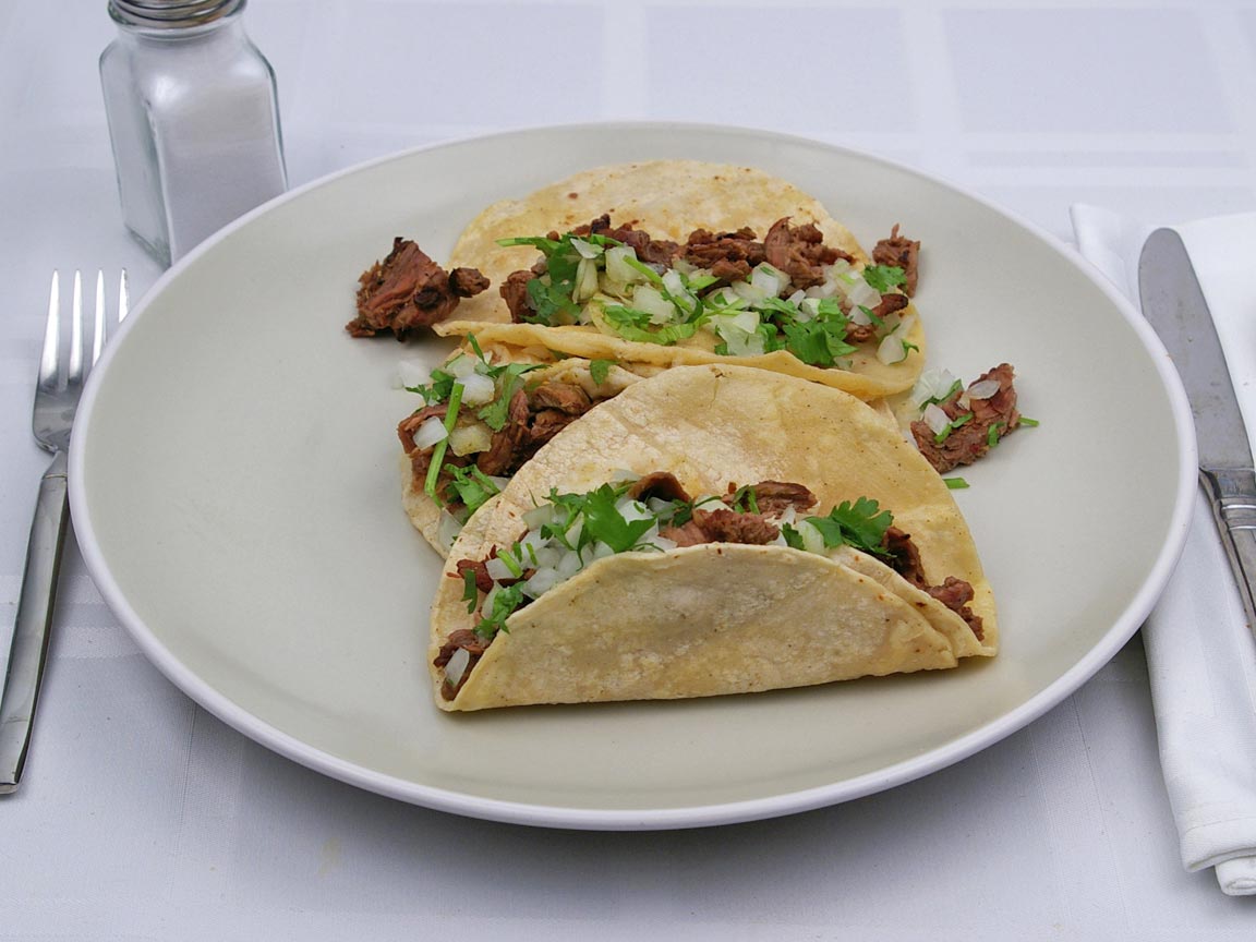 Calories in 3 taco(s) of Baja Fresh - Original Soft Taco - Steak - Corn Tortillas