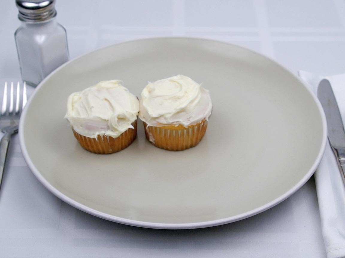 Calories in 2 cupcake(s) of Cupcakes - Vanilla Frosting - 1 tbsp - Avg