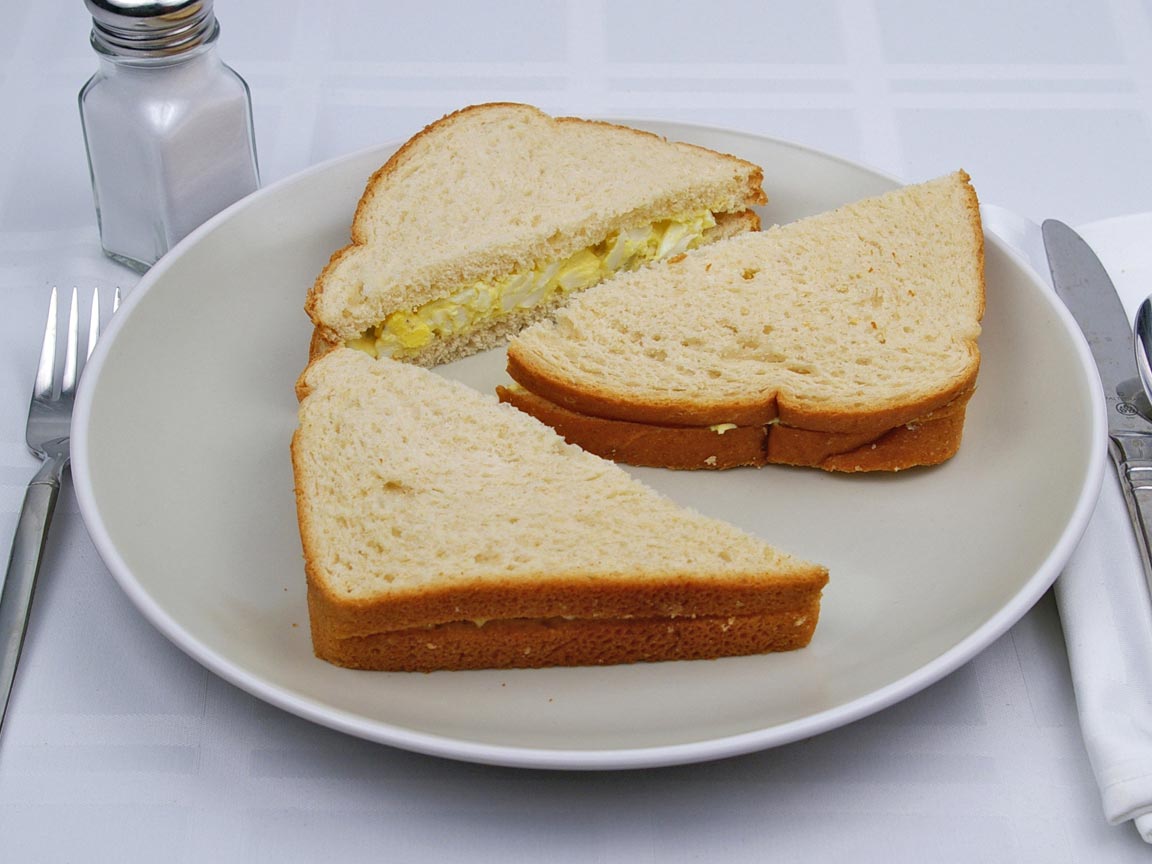 Calories in 1.5 sandwich(es) of Egg Salad Sandwhich - .5 cup Egg Salad