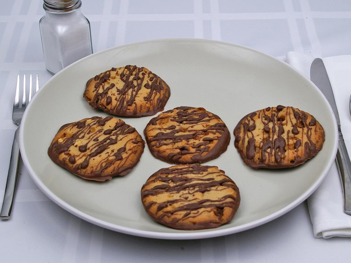 Calories in 5 cookie(s) of Almond Roca Florentine Cookie