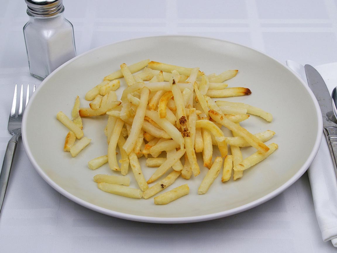 Calories in 11 ounce(s) of French Fries - Shoestring - Oven Heated