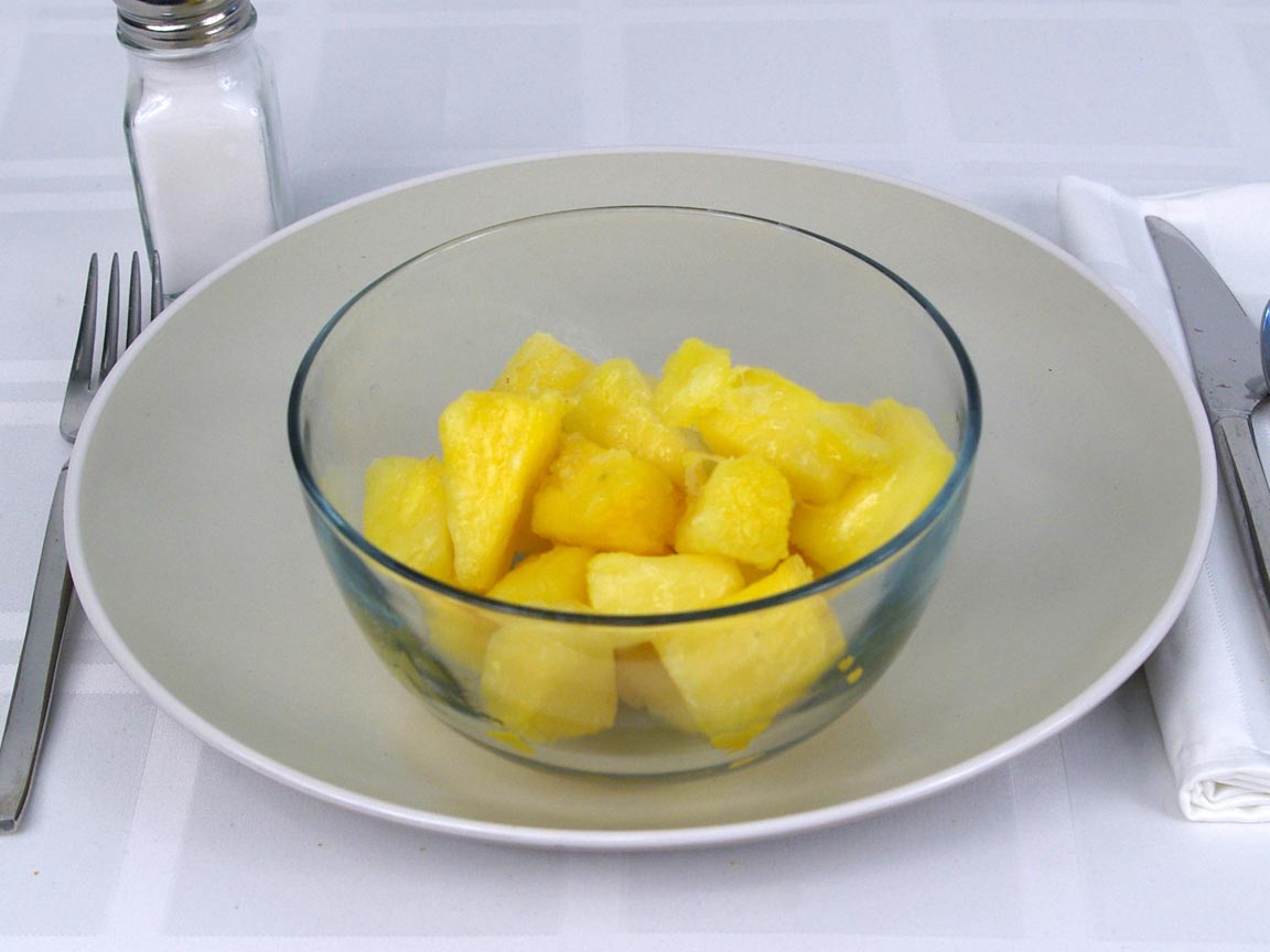 Calories in 1.5 cup(s) of Pineapple - Frozen