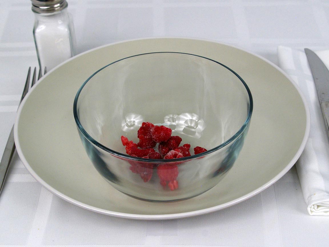 Calories in 0.25 cup(s) of Raspberries - Frozen