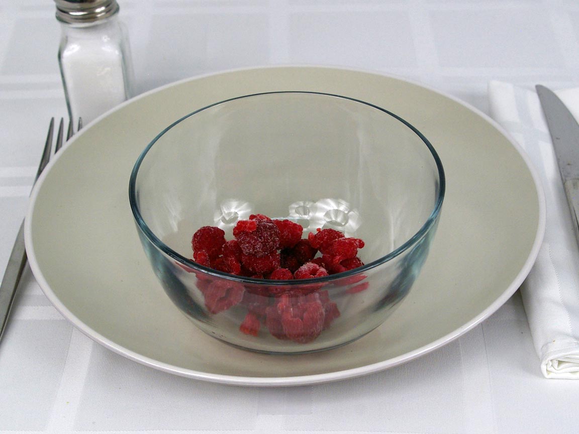 Calories in 0.5 cup(s) of Raspberries - Frozen