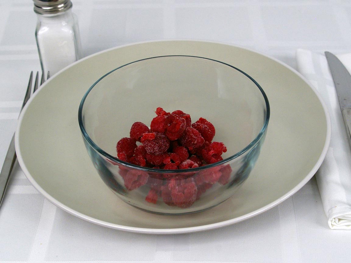Calories in 0.75 cup(s) of Raspberries - Frozen