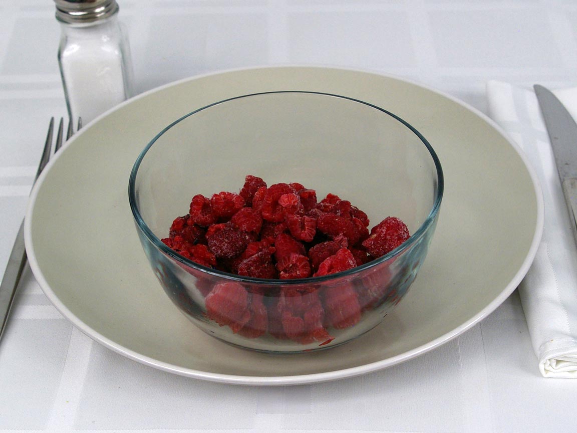 Calories in 1.25 cup(s) of Raspberries - Frozen