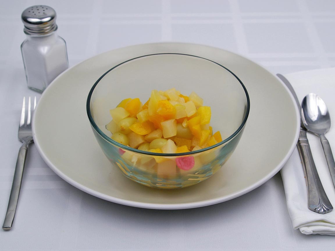 Calories in 1.5 cup(s) of Fruit Cocktail in Lite Syrup