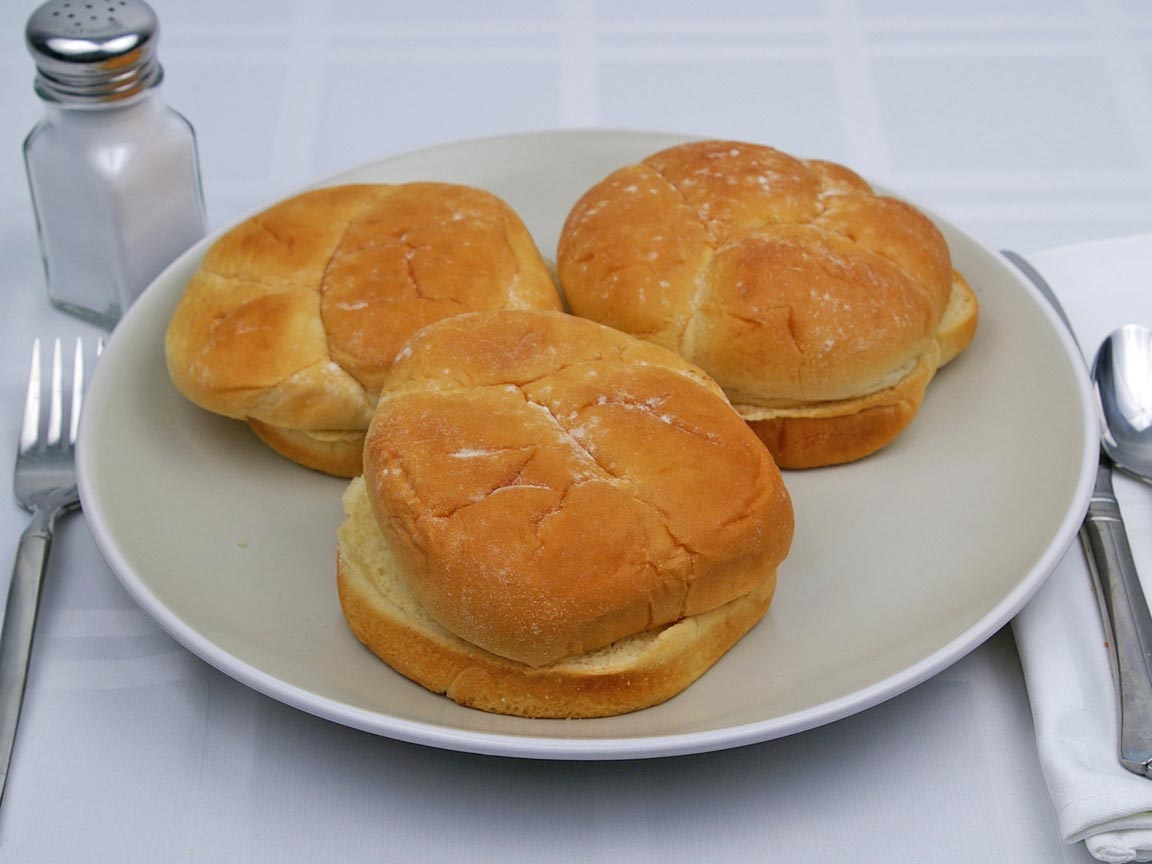 Calories in 3 bun(s) of Hamburger Bun - White - Avg