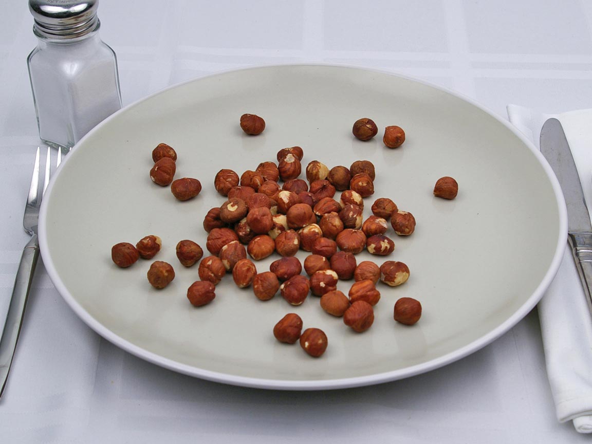 Calories in 0.5 cup(s) of Hazelnuts