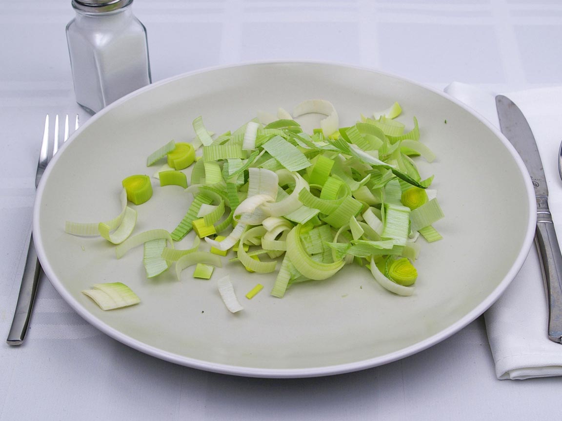 Calories in 1.5 cup of Leeks - Raw