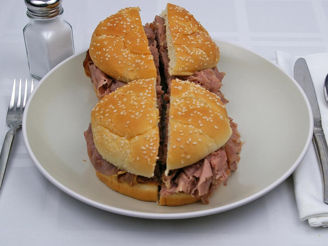 Calories in 2 sandwich(es) of Arby's  - Roast Beef  - Max