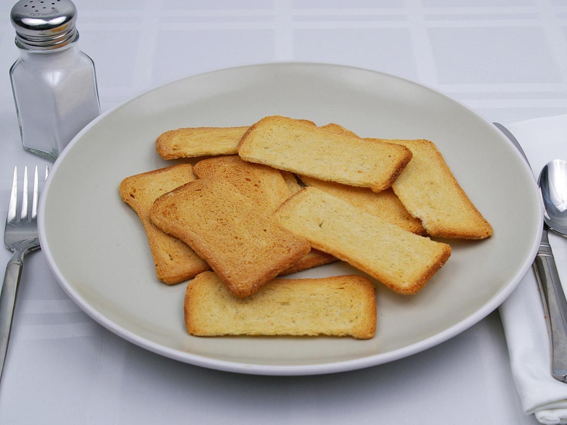 Calories in 11 piece(s) of Melba Toast - Rye