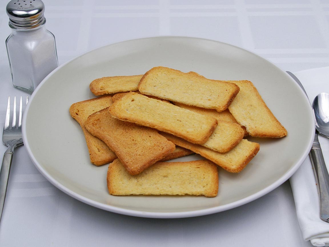 Calories in 13 piece(s) of Melba Toast - Rye