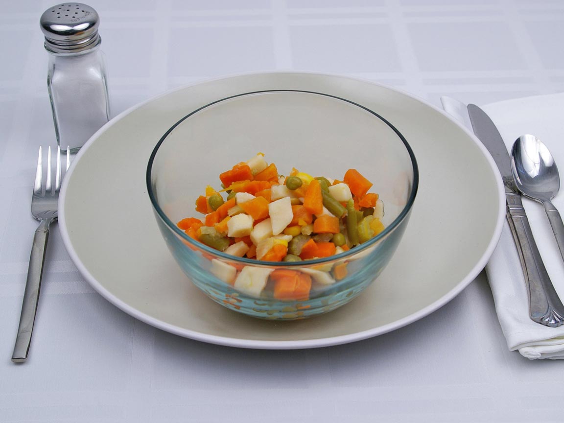 Calories in 1.5 cup(s) of Mixed Vegetables - Canned