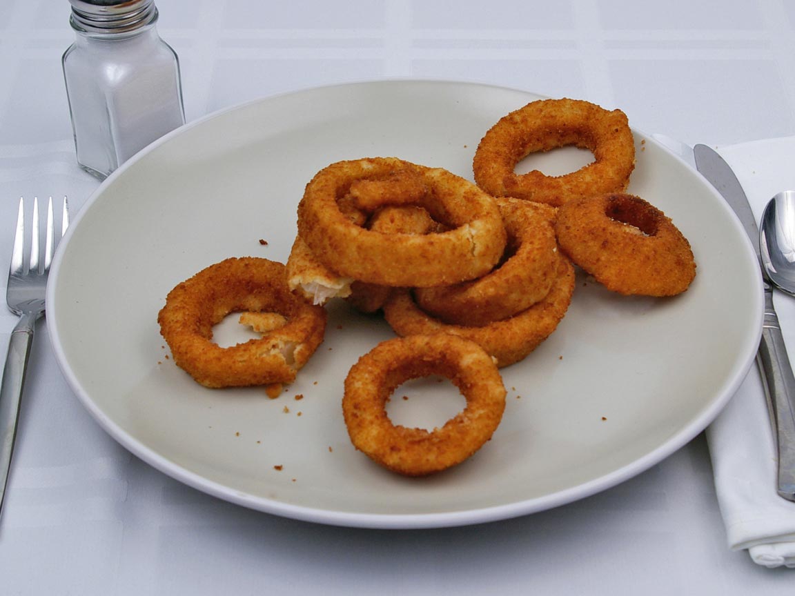Calories in 113 grams of Onion Rings - Frozen - Oven Heated