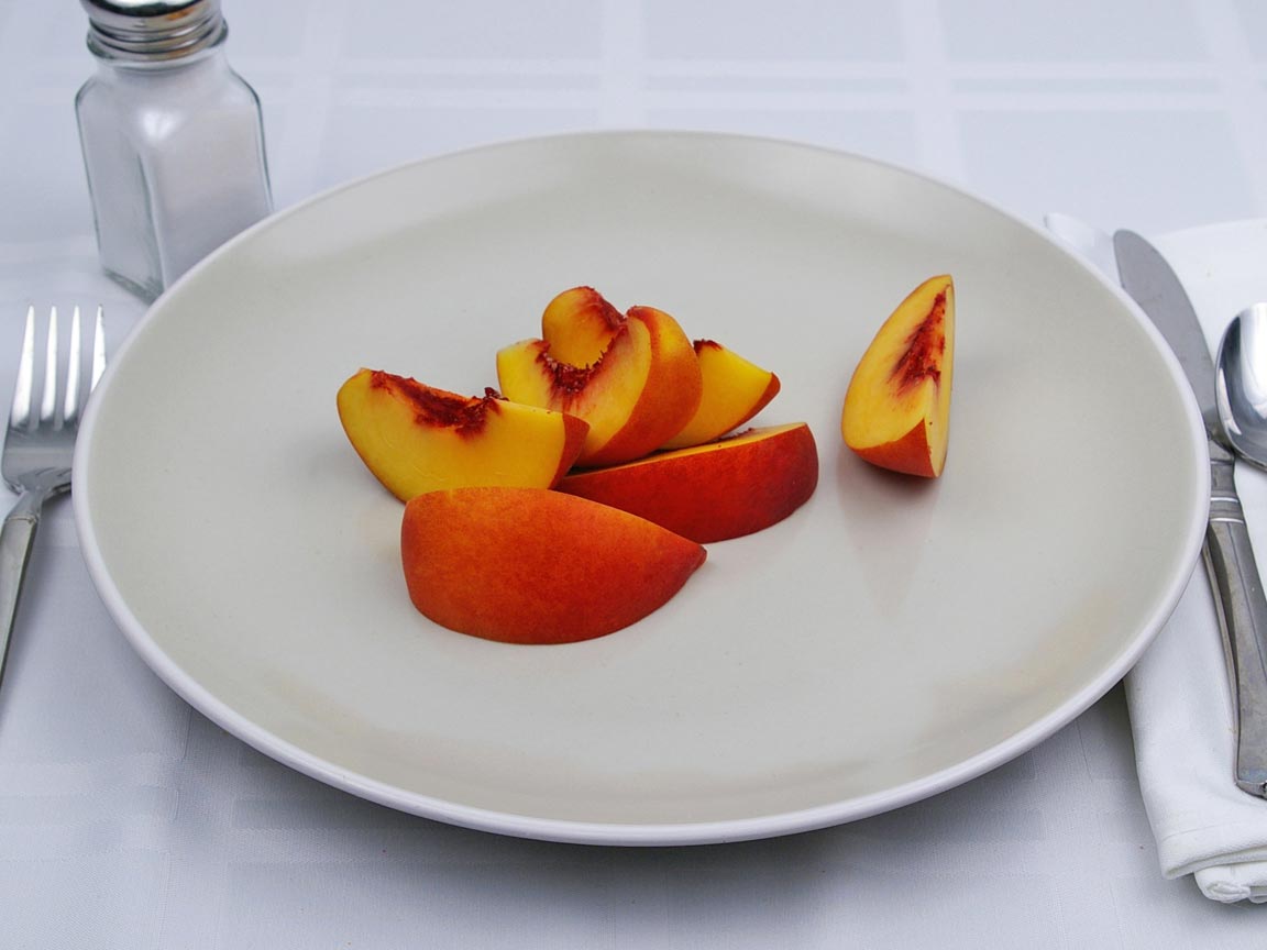Calories in 0.75 fruit(s) of Peaches