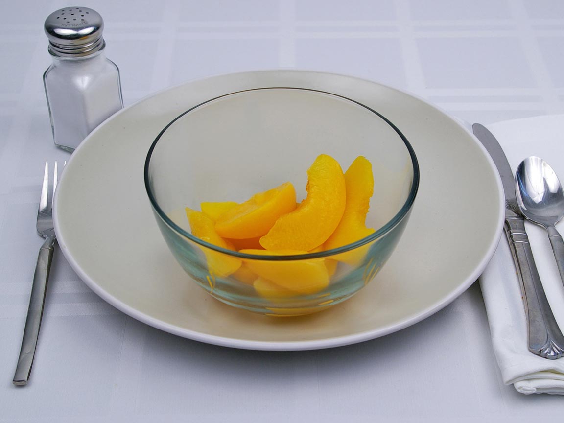 Calories in 0.75 cup(s) of Peaches - Canned - Lite Syrup - Drained