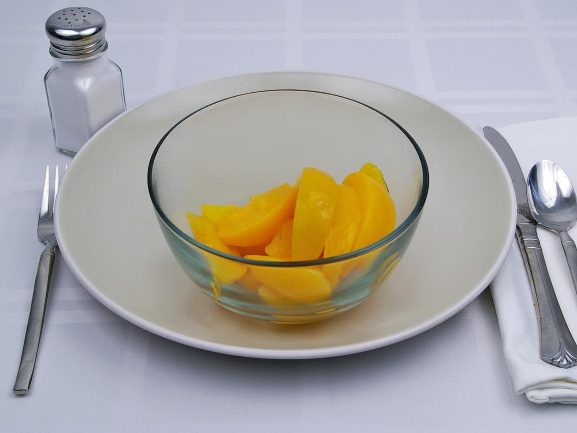 Calories in 1 cup(s) of Peaches - Canned - No Sugar Added - Drained