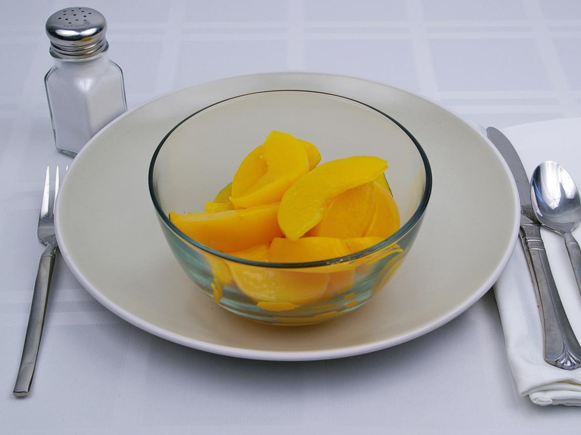 Calories in 1.75 cup(s) of Peaches - Canned - Heavy Syrup - Drained