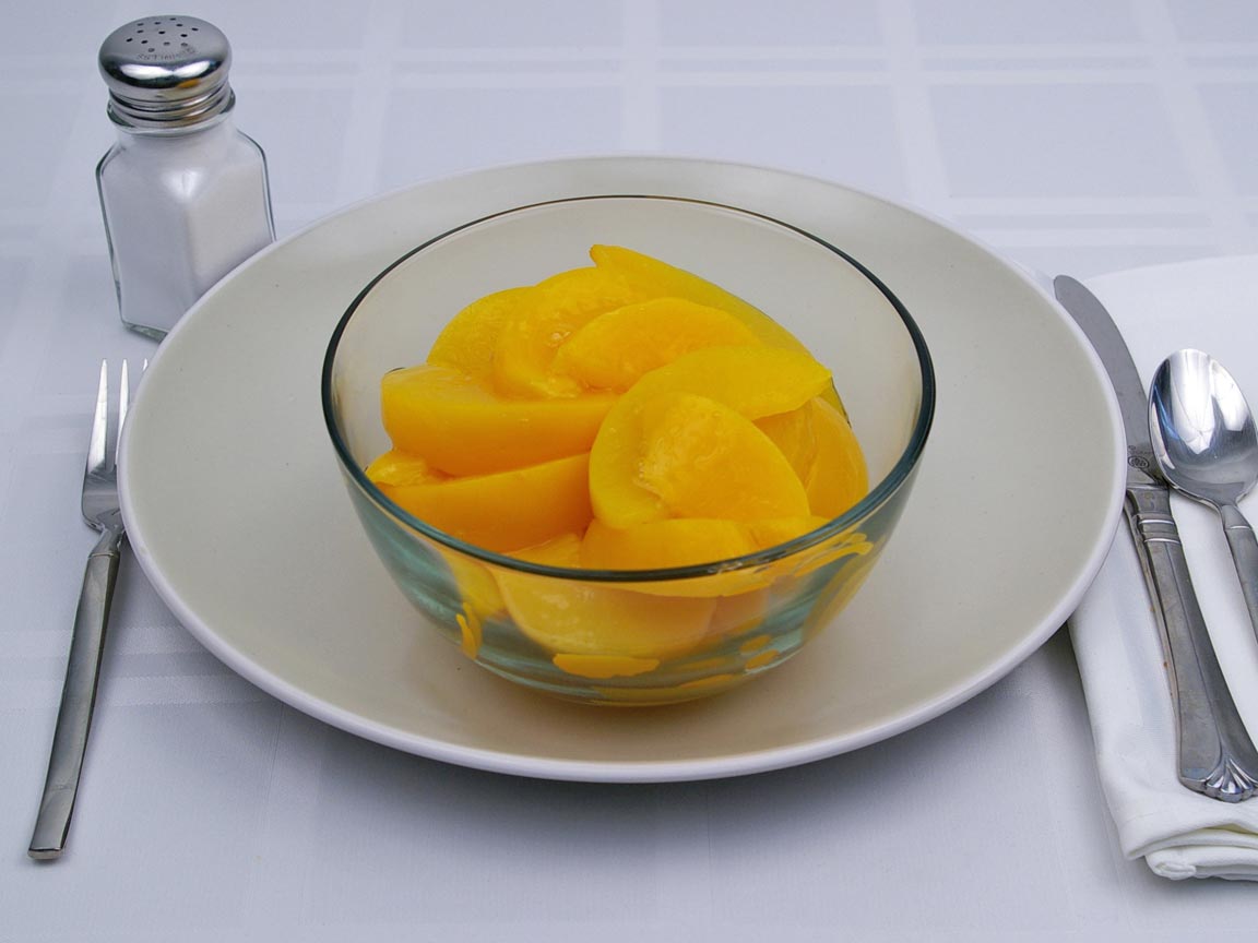 Calories in 2.5 cup(s) of Peaches - Canned - No Sugar Added - Drained