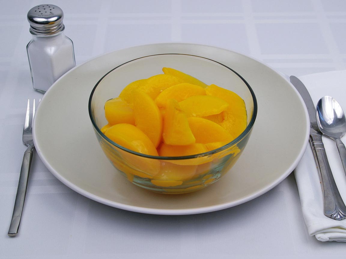 Calories in 3 cup(s) of Peaches - Canned - Heavy Syrup - Drained